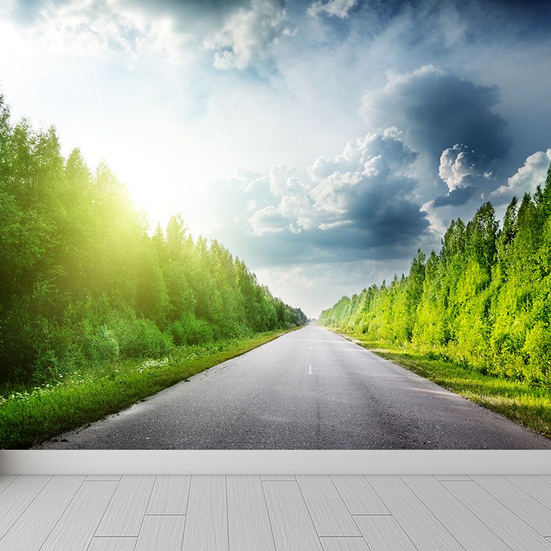 Road and Botanical Wall Mural Modern Decorative Living Room Wall Covering, Personalise