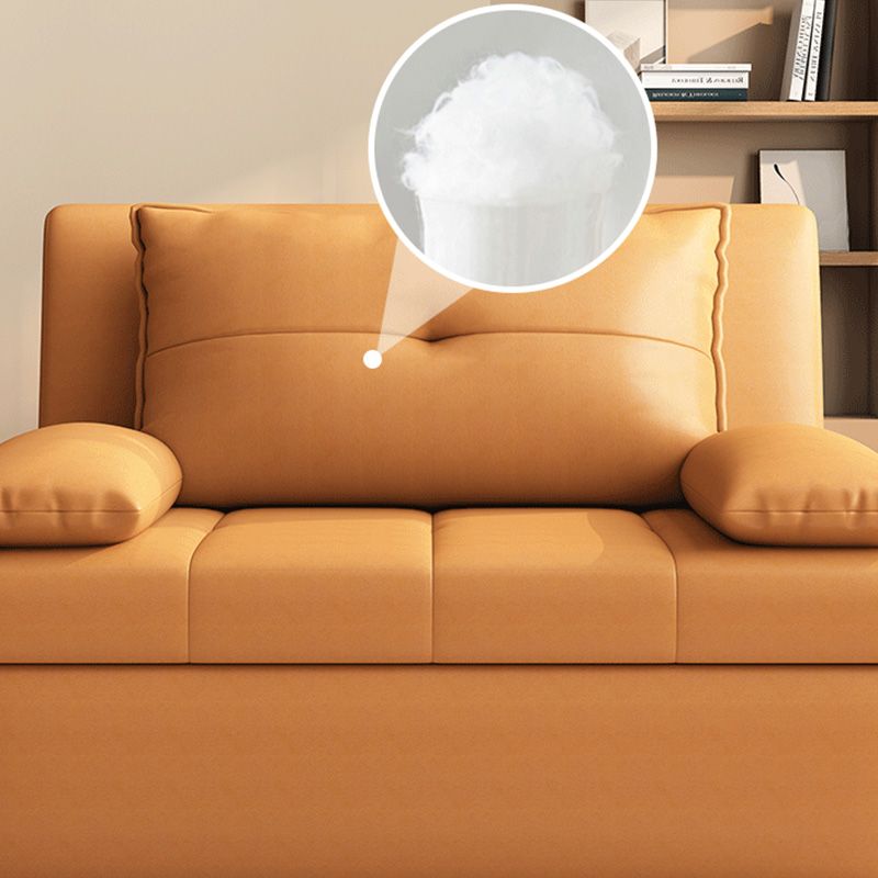 Modern Sofa Bed, Orange Faux Leather Futon and Mattress with Storage
