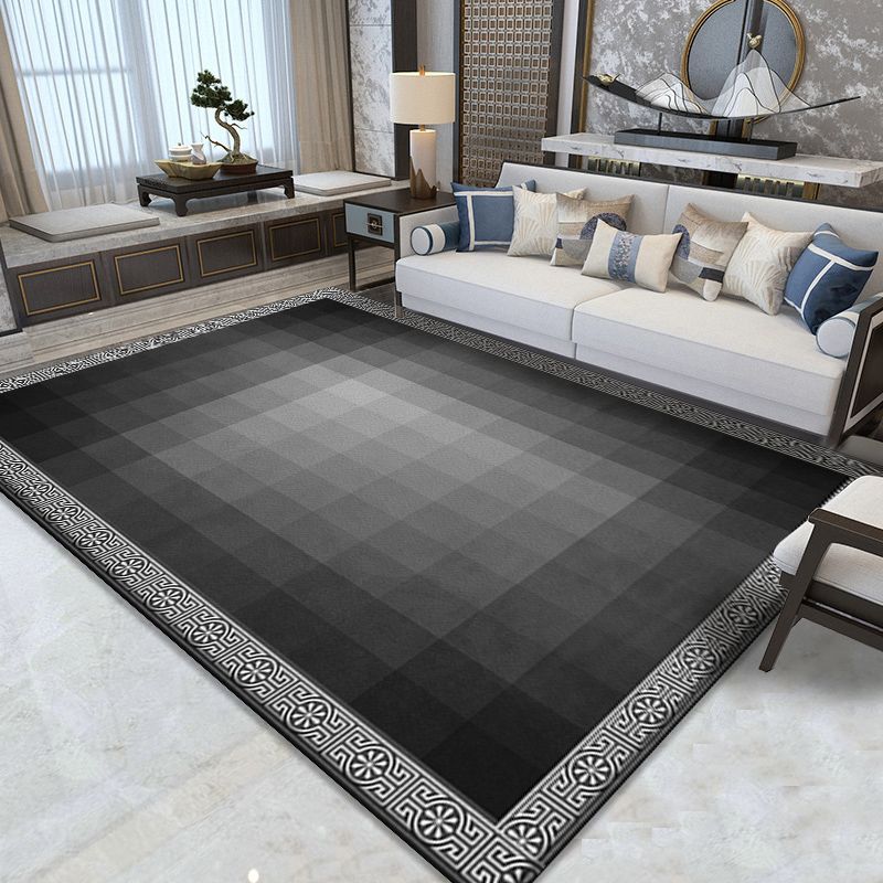 Grey Modern Area Carpet Geometric Pattern Polyester Area Rug Non-Slip Rug for Home Decor
