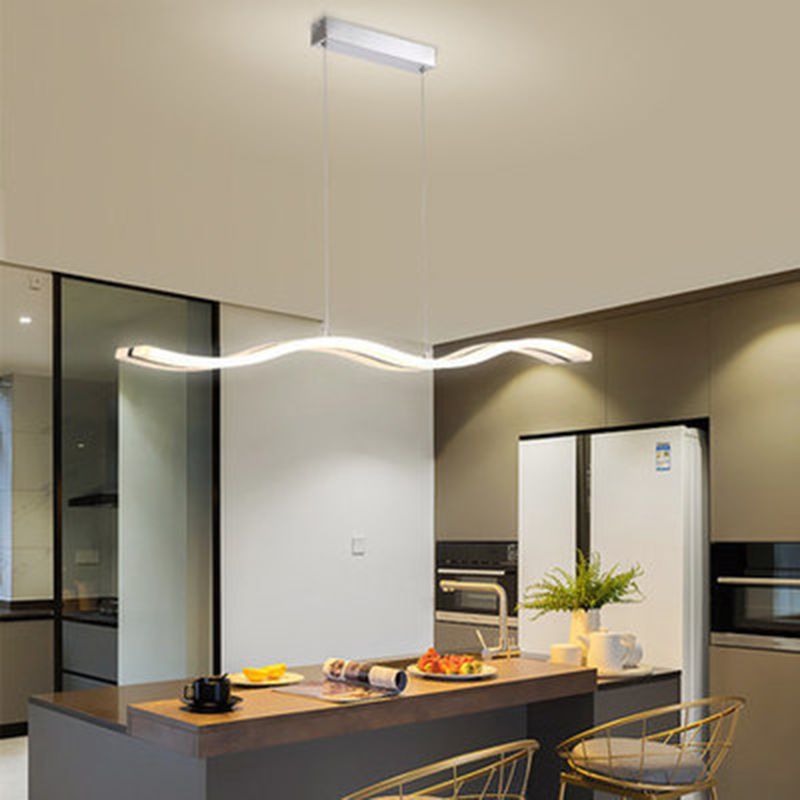 Weiße Wellenform-LED-Insellicht im modernen Stil Edelstahl Anhänger Licht mit Acrylschatten