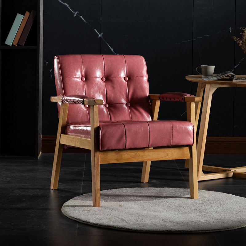 Modern 25.5"W Faux Leather Arm Chair with Basic Four Legs and Tufted Back