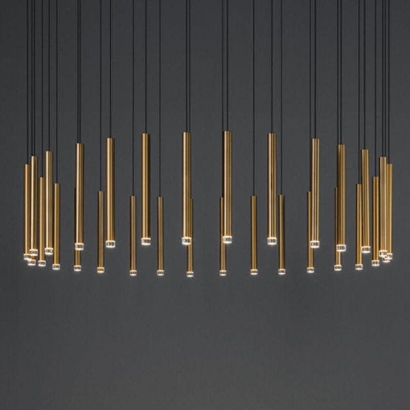 Gold Tube Hanging Pendant Light Minimalist-Style LED Metal Ceiling Pendant Light