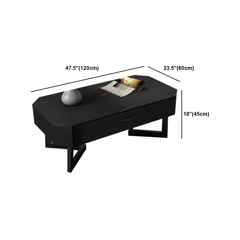 Cross Legs Coffee Table Stone Top Rectangular Cocktail Table