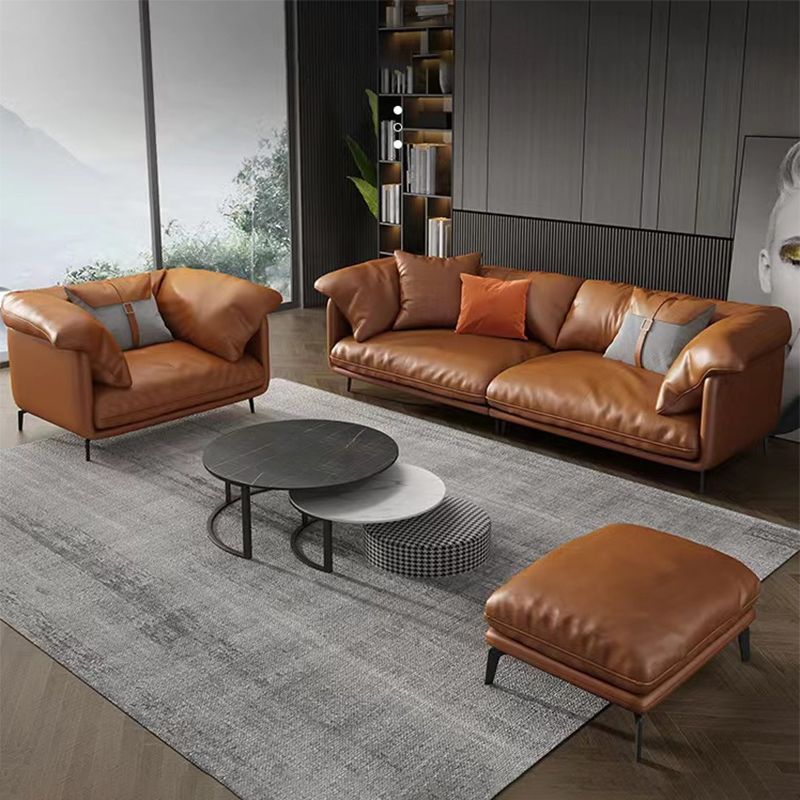 Contemporary Genuine Leather Living Room Pillow Top Arm Cushions Seating