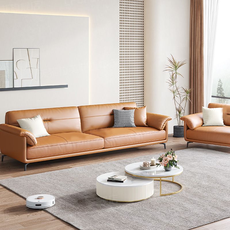 Nordic Style Arc Arm Slipcovered Sofa Leather Sofa in Orange for Apartment