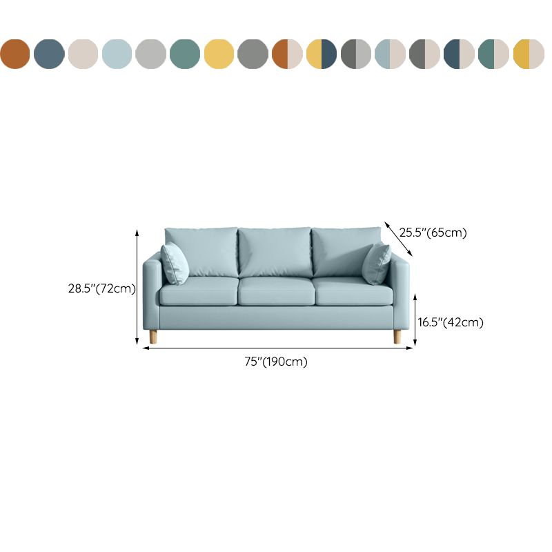 Modern 3-Seater 28.34" H Faux Leather Square Arm Sofa with 2 Pillows