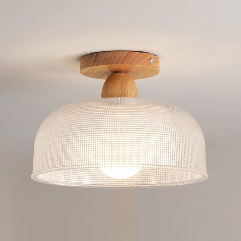 Modern Ceiling Light 1-Light Wooden Ceiling Mount Light with Glass Shade for Bedroom