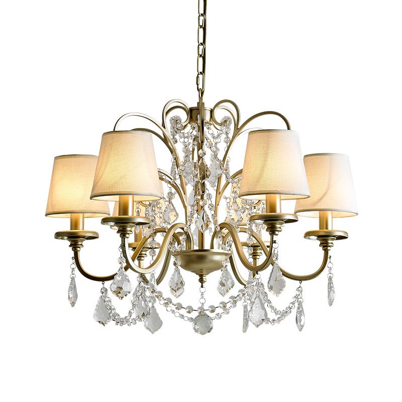 6 Heads Suspension Light with Tapered Crystal Stands Traditional Dinning Hall Chandelier in Gold