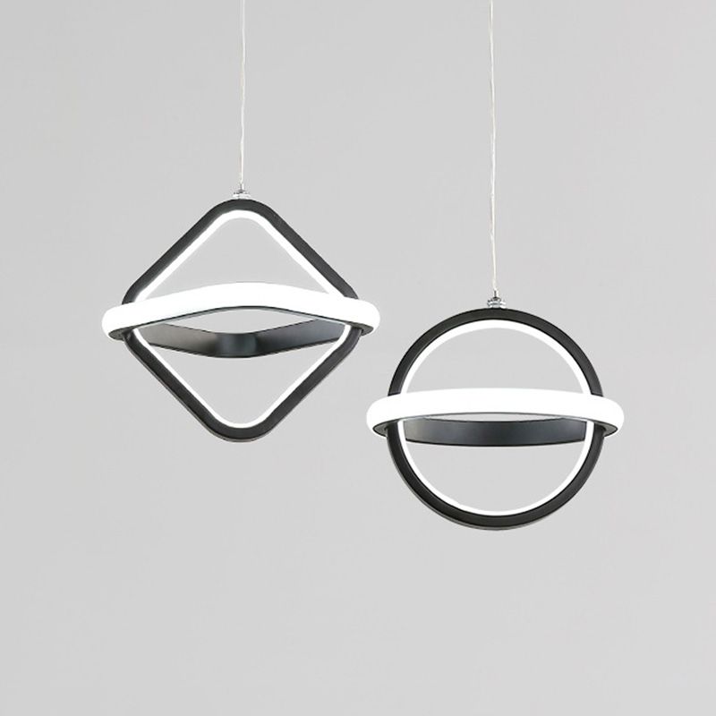 Pendre géométrique à LED noir dans la simplicité moderne Iron Lampe suspendue en fer à 2 légers avec nuance acrylique