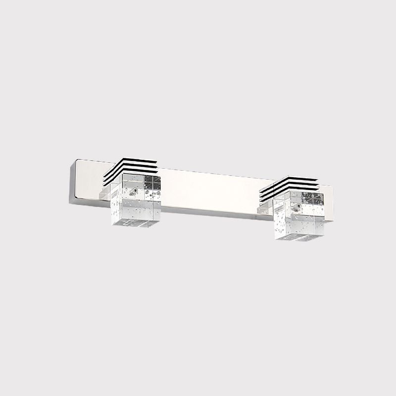 Cubic Bathroom Vanity Light Fixture Clear Crystal 2/3 Bulbs Modernism Wall Lighting in Chrome, Warm/White Light
