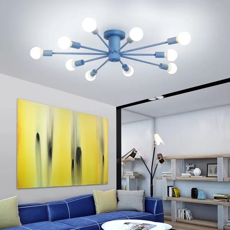 Modern Ceiling Lights for Bedroom, 10-Light Sputnik Semi Flush Mount Lighting for Kids, 8" High x 48" in Diameter