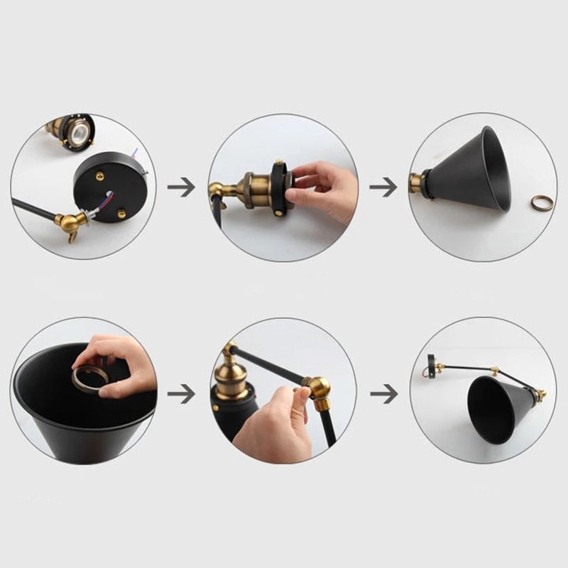 Schwarzkegelwandleuchten im industriellen Retro -Stil Schmiedeeisenwandlampe für Innenräume