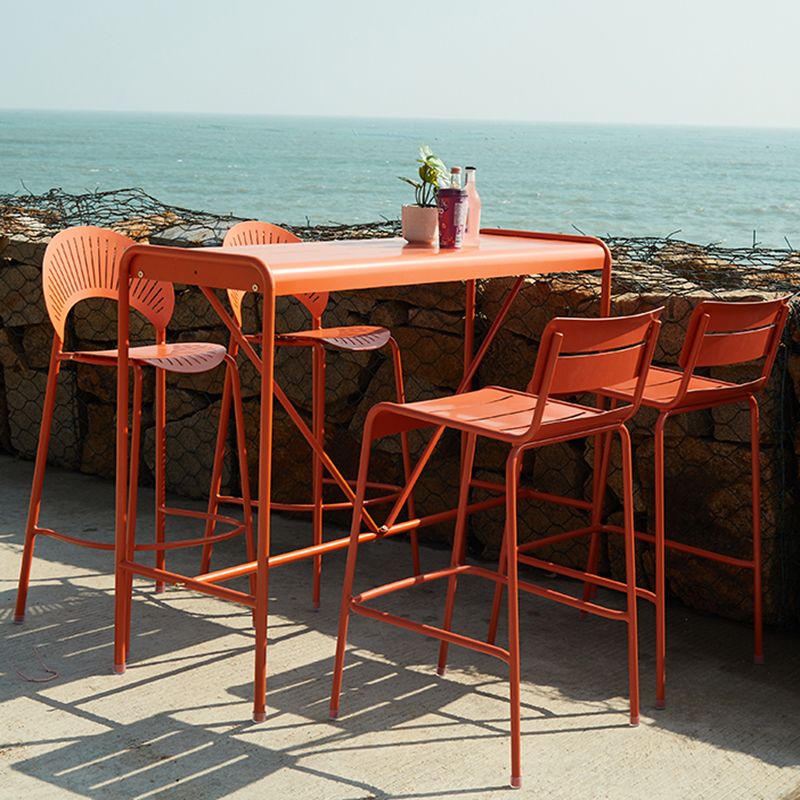 Rectangle Outdoor Bar Dining Table Metal Bar Table with Trestle Base