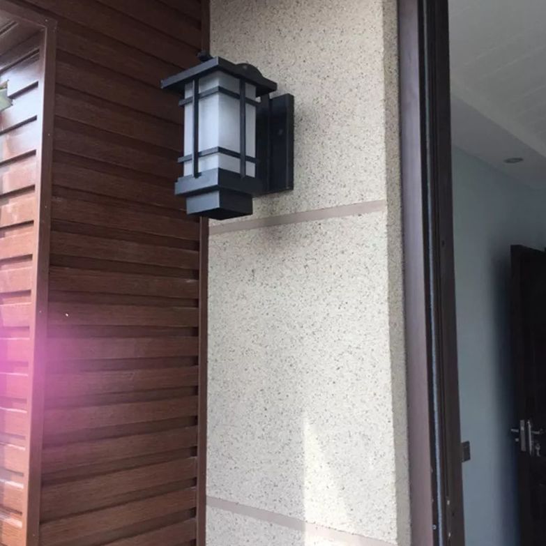 Black Retro Metallic Wall Sconce with Gooseneck Arm Rectangle Milk White Shade Waterproof Wall Lamp