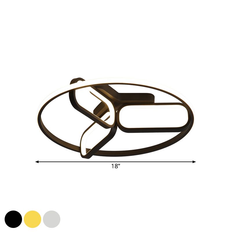 Modernist LED Ceiling Lamp Black/White/Gold Oval and Circle Flush Mount Lighting with Metallic Shade in Warm/White Light