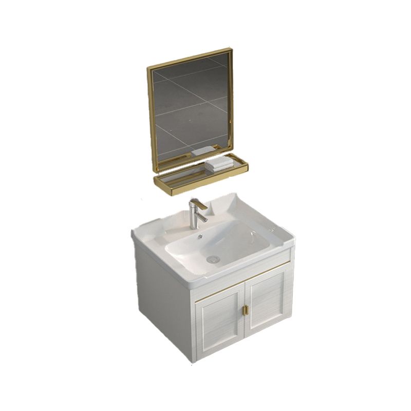 Single Sink Vanity Set Mirror Wall Mount Metal Frame Rectangle Bath Vanity with 2 Doors