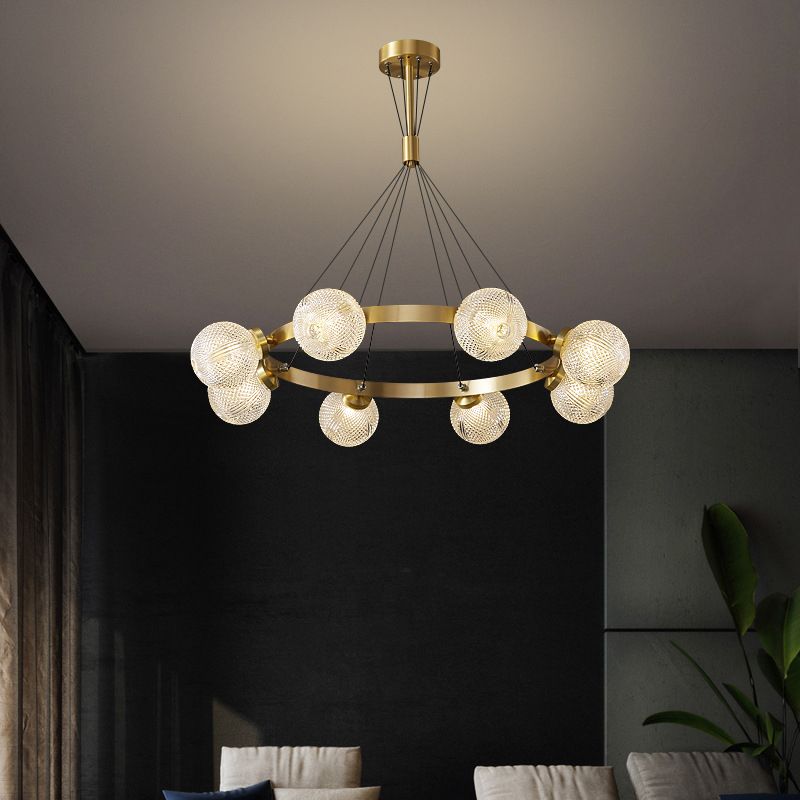 Lattice Glass Ball Chandelier Postmodern Style Brass Ceiling Light for Living Room