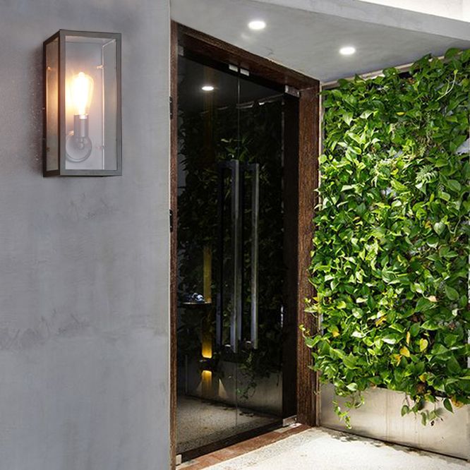 Industrial Metal Wall Sconce Geometric Shape Wall Light with Glass Shade for Courtyard