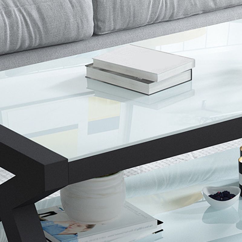 Abstract Base Rectangular Modern Style Glass Table Metal Bottom Frame Coffee Table