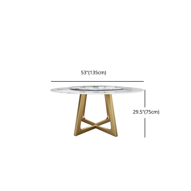 Glam Style Stone Round Dining Table with Gold Base for Living Room