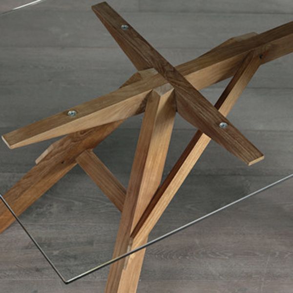 Glass Top Dining Table Modern Dining Table with Solid Wood Base