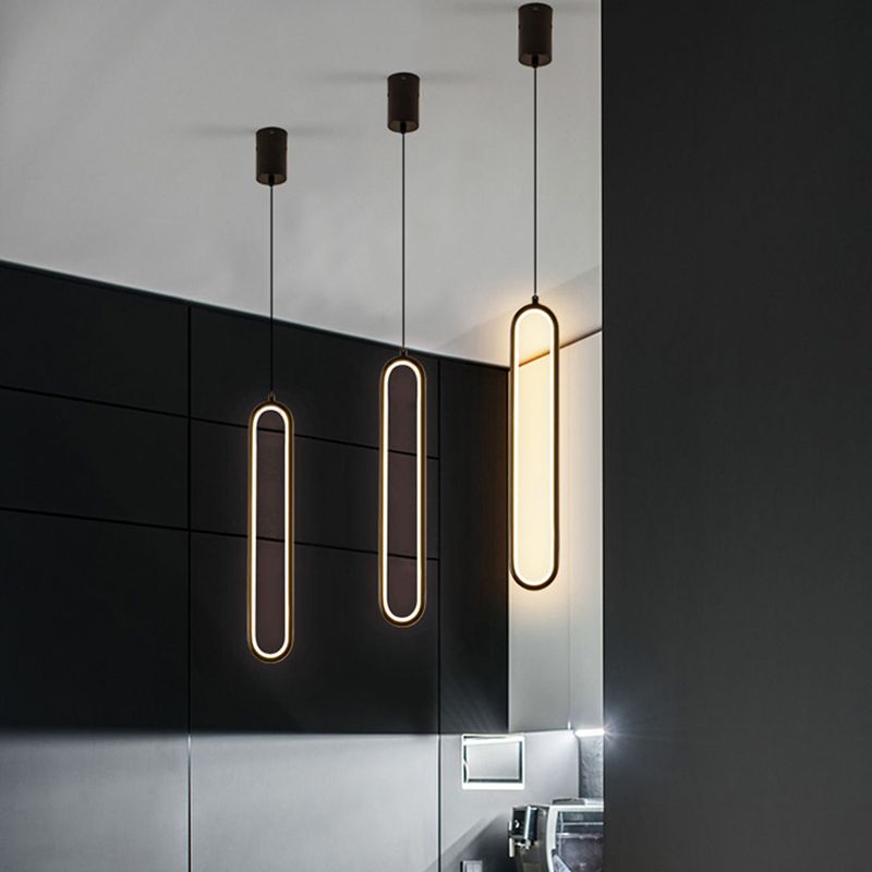 Minimalist Pendant Light Metal Linear LED Pendant Lamp in Black and Gold