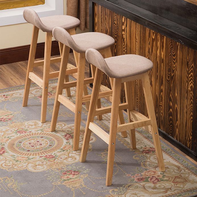 Scandinavian Linen Footrest Low Back Stool 27.55'' Rubberwood Bar Stool