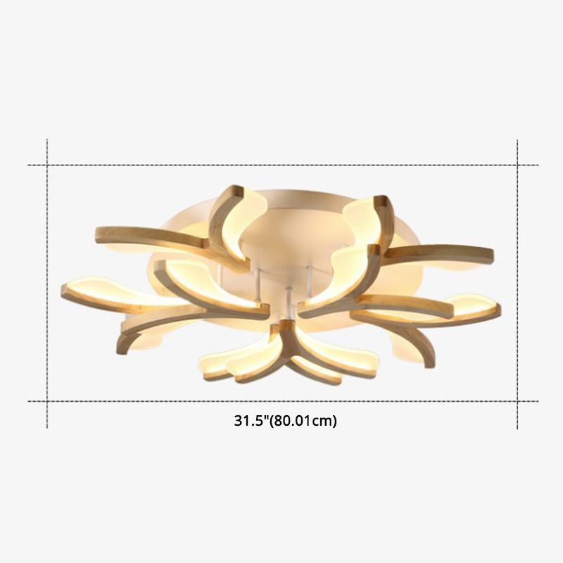 Satélite artificial de color madera cruda semiintegrado, lámpara de techo de madera moderna y simple con pantalla de acrílico