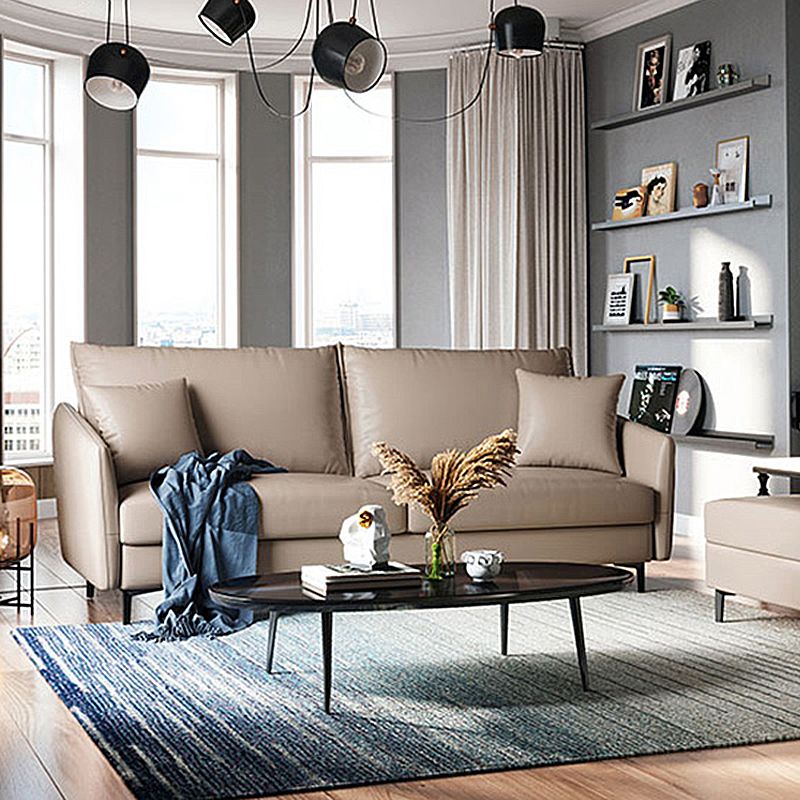 34.3" Wide Contemporary Style Sofa Faux Leather Seating with Pillows