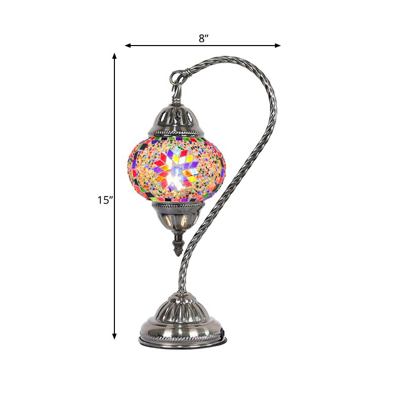1 Bulb Night Lamp Mediterranean Teardrop Shaped Purple/Yellow and Red/Red Brown Stained Glass Nightstand Light with Gooseneck Arm