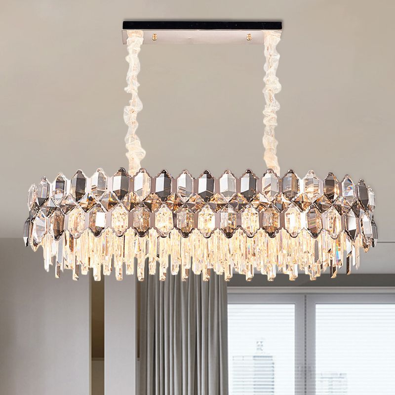 Gold Circle Suspension Pendant Light Modern Style Clear Crystal Prisms 12-Head Island Lighting Fixture