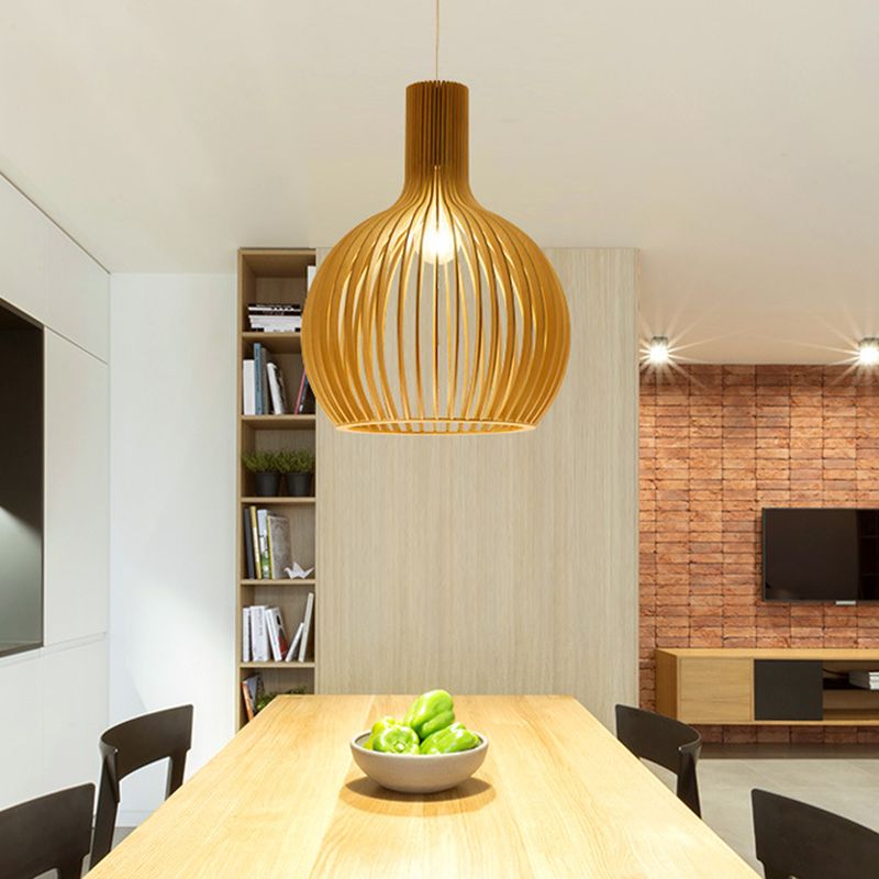 Geometric Shape Wood Hanging Light Modern 1 Light Hanging Light Mount Fixture in Brown