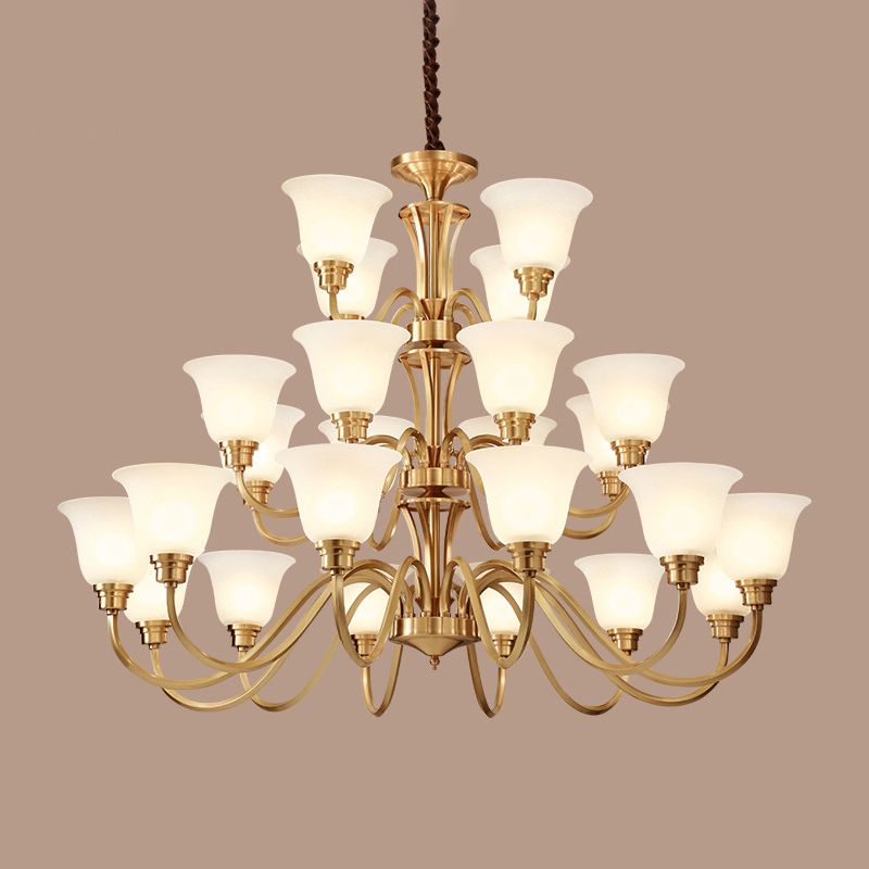 Flared Stairs Ceiling Chandelier Antique Frosted Glass Brass Pendant Lighting Fixture
