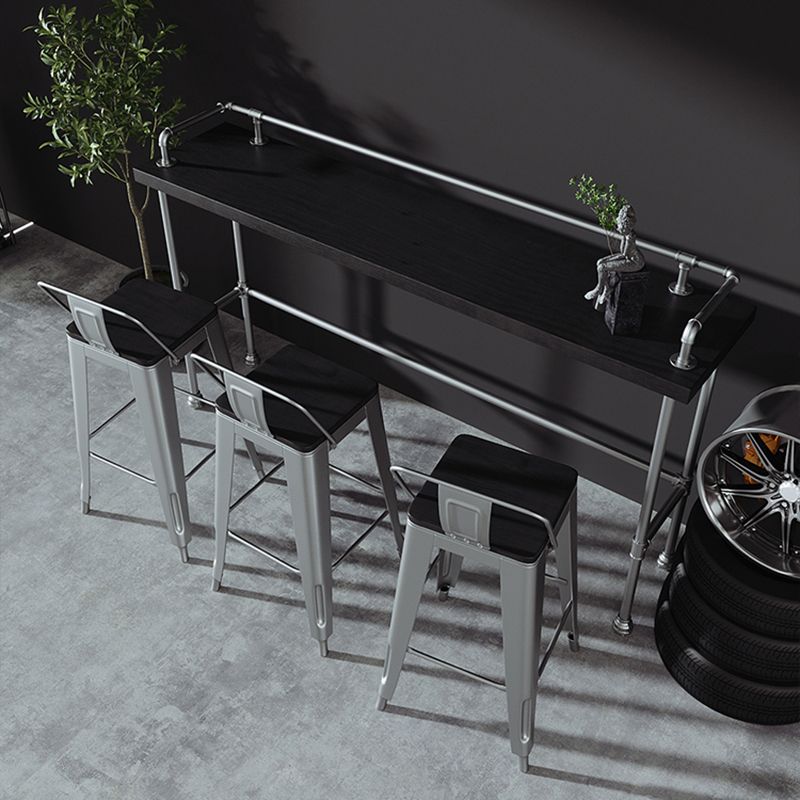 Industrial Black Wood Bar Table with Rectangle Table Top Silver Trestle Table - 42" H