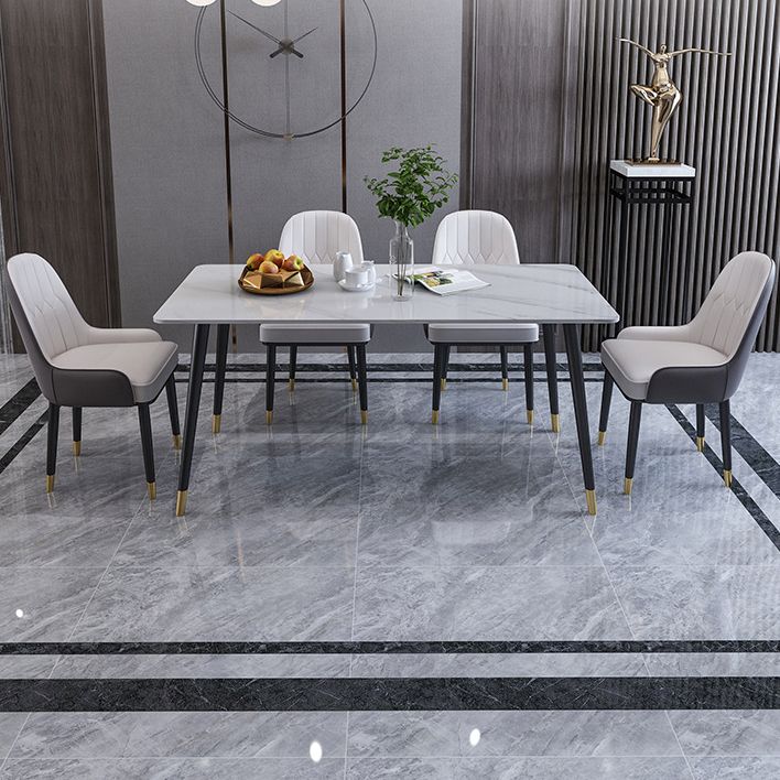 Rectangle Sintered Stone DiningTable Modern Home Kitchen Desk with 4 Black Legs