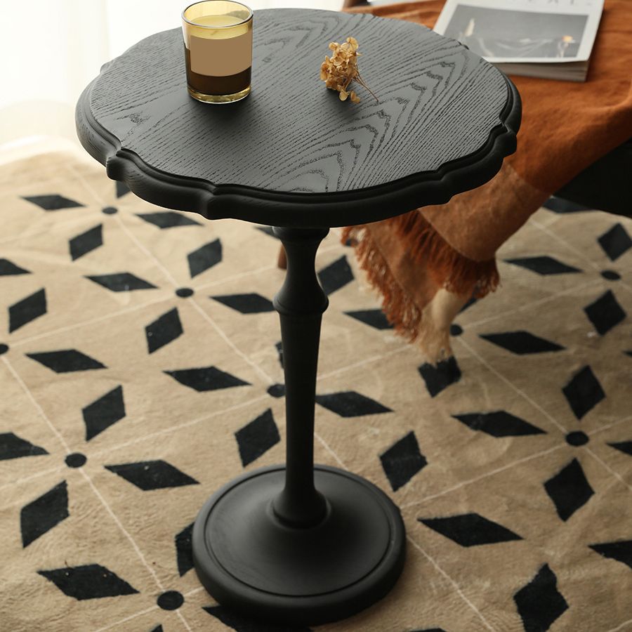 Round Old Solid Wood Table with Pedestal Base Base French Country Style Side Table