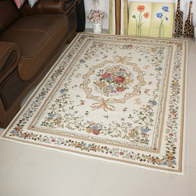 Witte toon Victoriaans gebied tapijt polyester bloemen gedrukt binnen tapijt antislip rugtapijt voor woonkamer