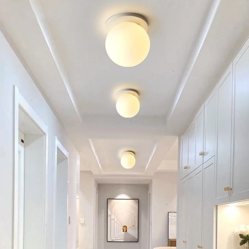 White Shaded Flush Mount Lighting Contemporary Globe Ceiling Light for Foyer