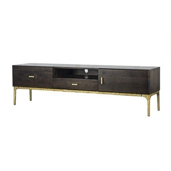 15.75"W TV Stand Industrial Style Solid Wood Brown TV Console with Drawer