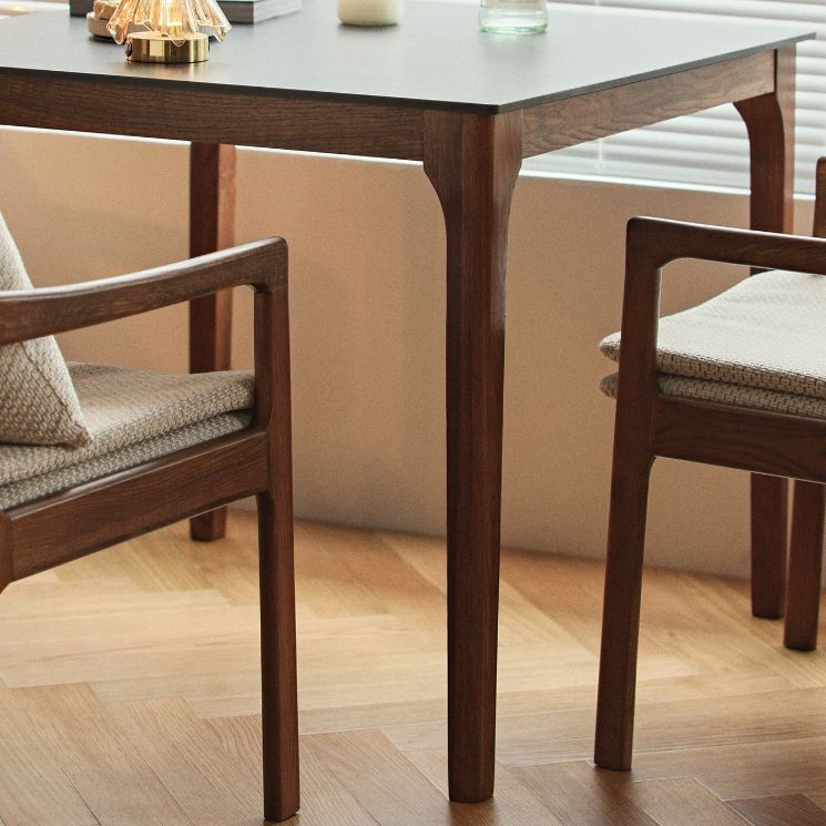 Modern Stone Top Dining Table Square Tabletop with Solid Wood Legs