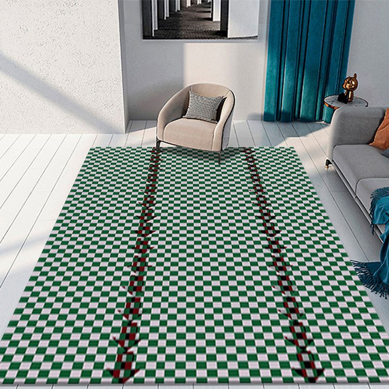 Simple Green and White Plaid Carpet Indoor Carpet Polyester Non-Slip Backing Rug