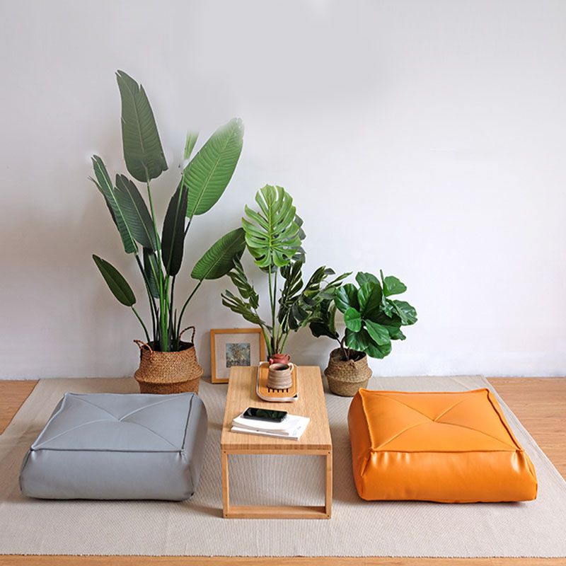 Modern Pouf Ottoman PU Leather Upholstered Solid Color Tear Resistant Square Ottoman