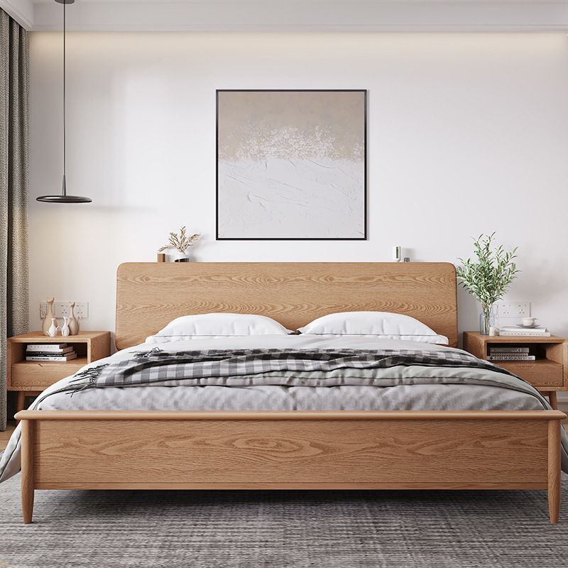 Contemporary Standard Bed Espresso Solid Wood Panel Bed with Headboard