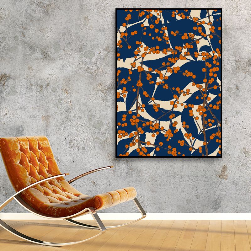 Vintage-Blütenzweig-Leinwanddruck mit blauer Struktur, Wandkunst-Dekor für das Wohnzimmer