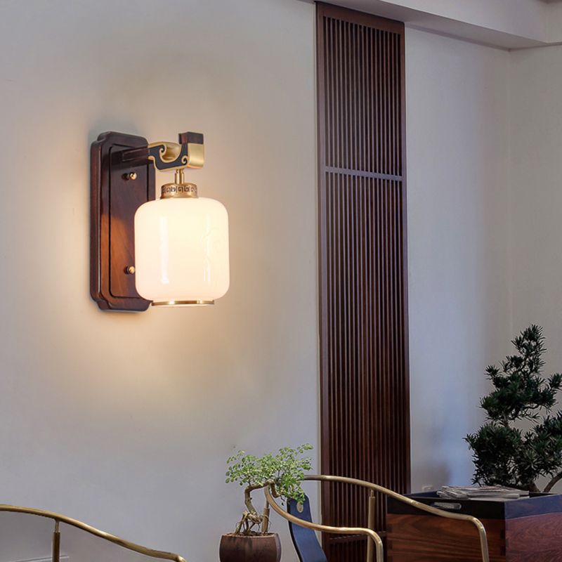 Glass Shade Wall Mounted Light Fixture Modernism Wooden Wall Mounted Sconce