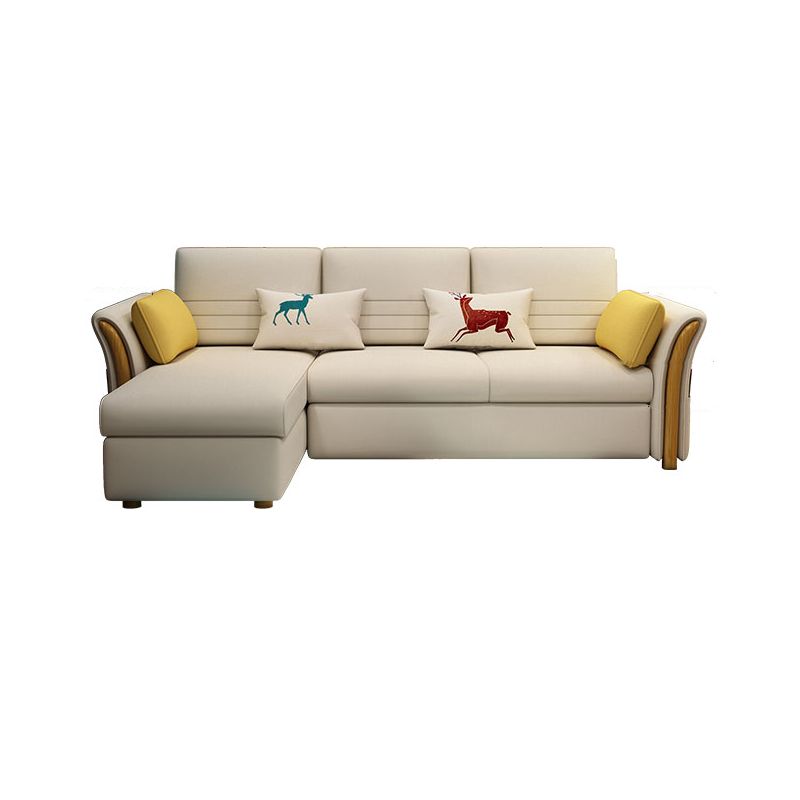 Cotton Blend and Faux Leather Convertible Sectionals Sofas with Storage in Yellow