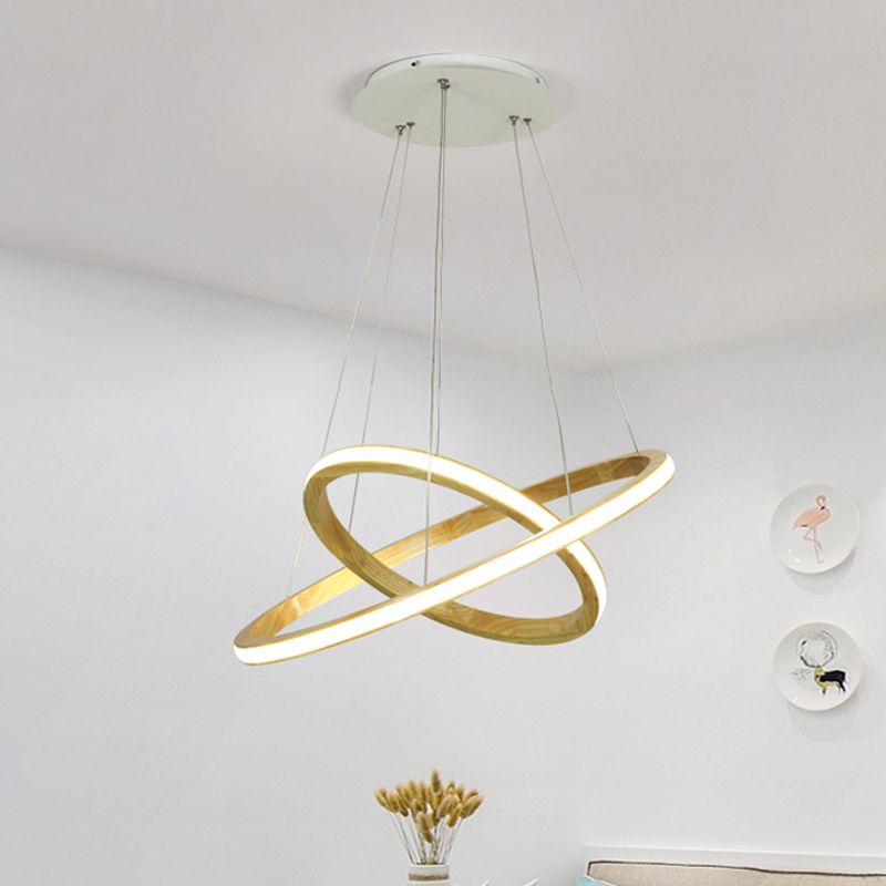 Anelli di legno sospeso il lampadario minimalismo Luce a sospensione a soffitto a beige, larghezza 21 "/25"