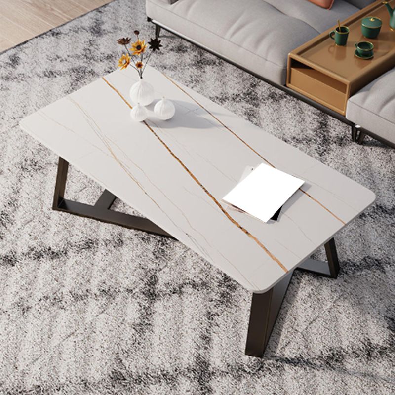 Glam Style Slate Top White Gold/black Top Black Metal Footer Coffee Table