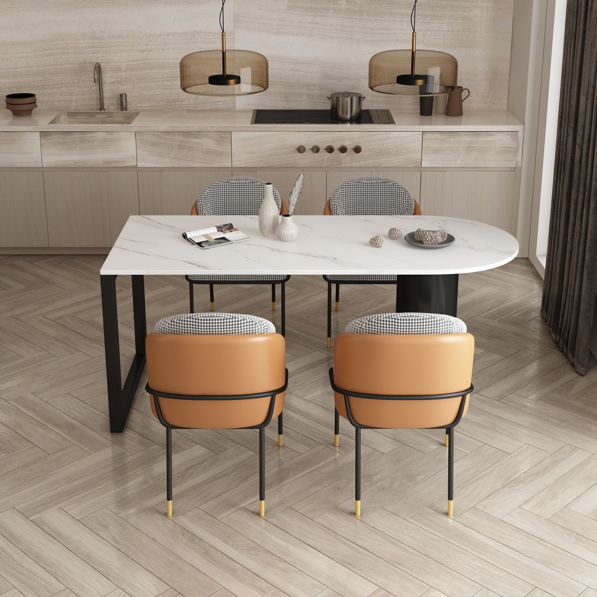 Modern Style Dining Table White Home Use Dining Table with Double Pedestal Base