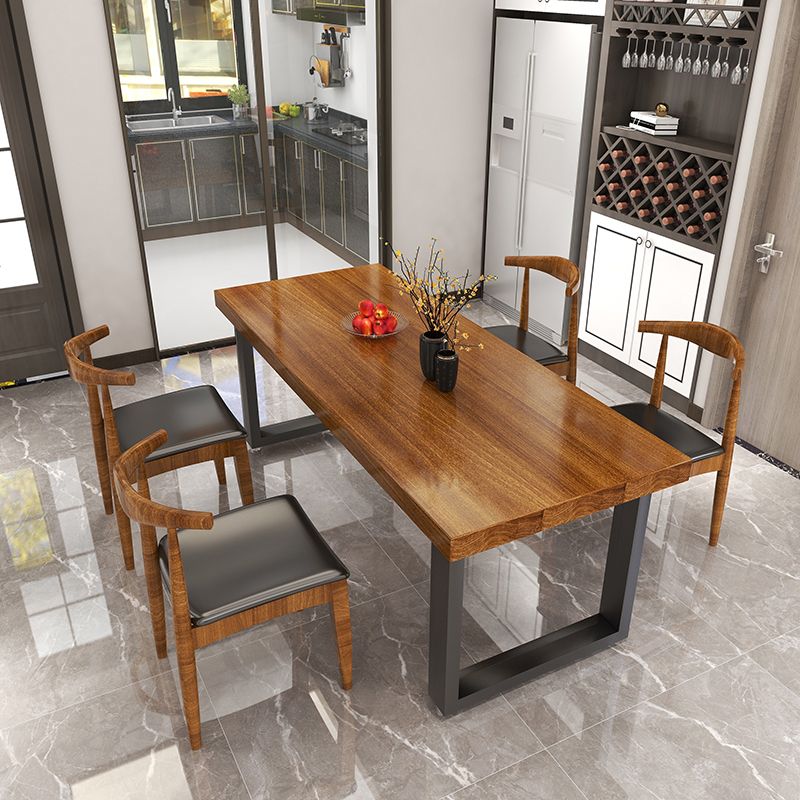 Black Metal Sled Base Table Industrial Dining Site Table with Wood Top